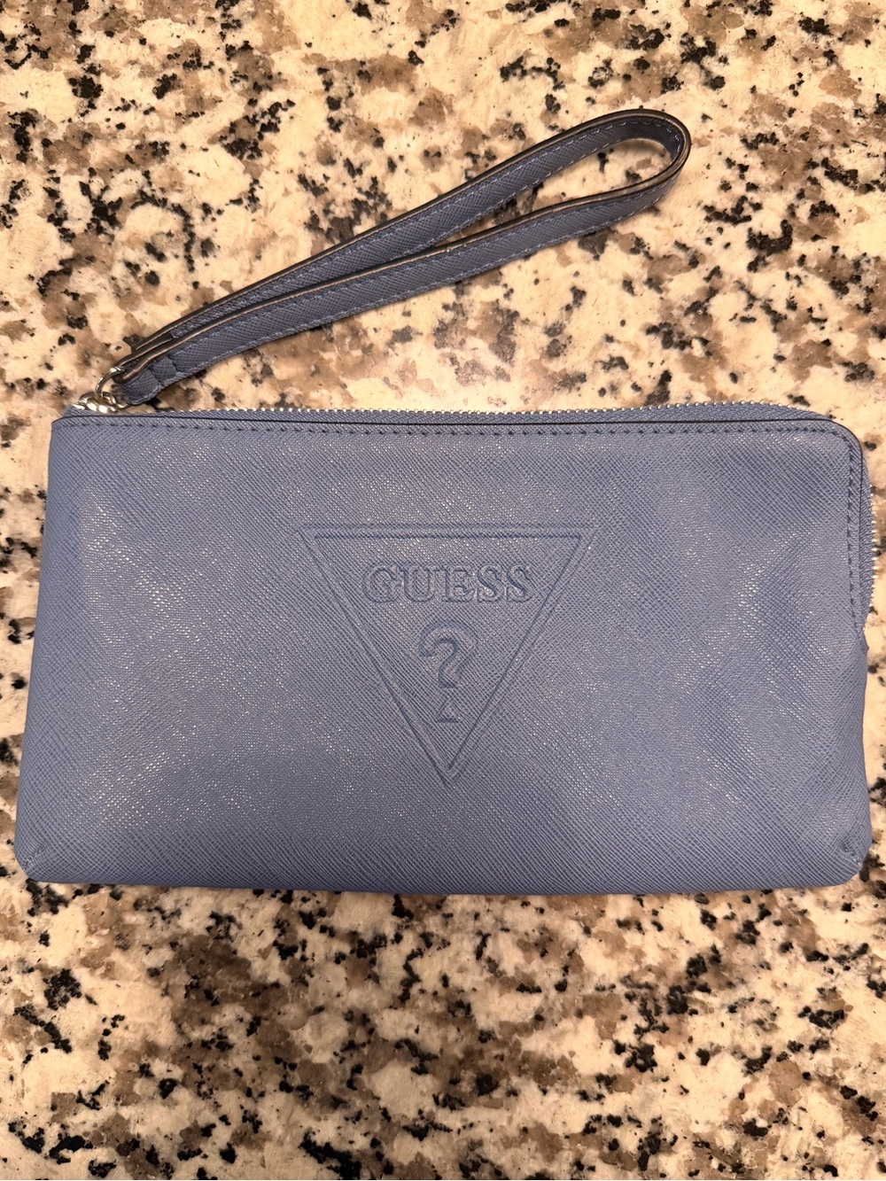 GUESS Light Blue Wristlet Clutch with Embossed Logo